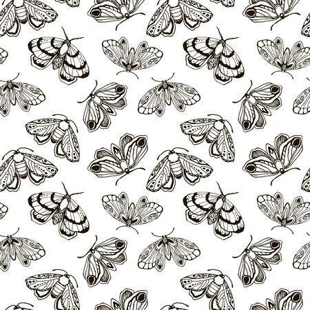 seamless pattern. black outline butterflies for textiles, office, wallpaperの写真素材