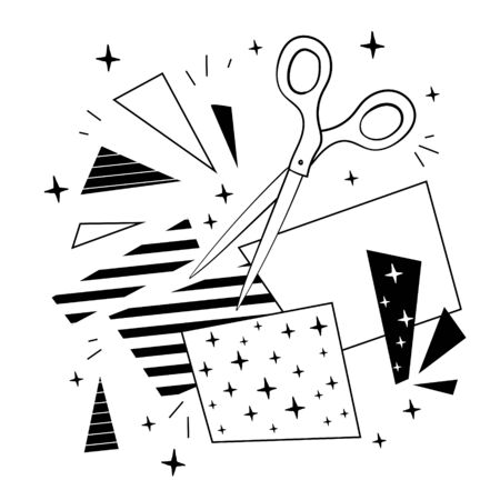 vector illustration of tools for creativity, scissors, paper. colored paper. collage toolsのイラスト素材