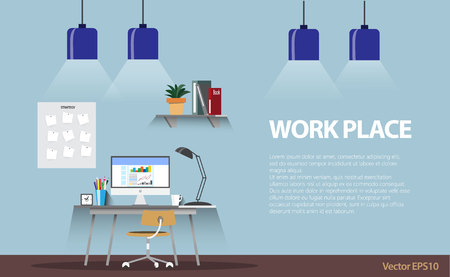 Work place area in office. Vector illustrationのイラスト素材