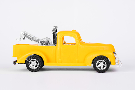 Auto toy yellow retro wrecker pickupの写真素材