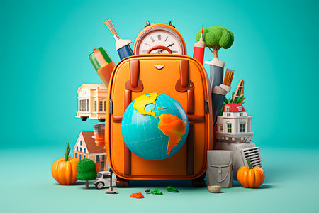 3d design of school supplies isolated on blue background. Generated AIの素材