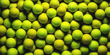 Background of green and yellow colored tennis balls banner. Generative AI.の素材