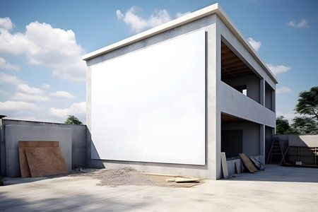 Big information board fixed on concrete wall of building. Generative AI.の素材