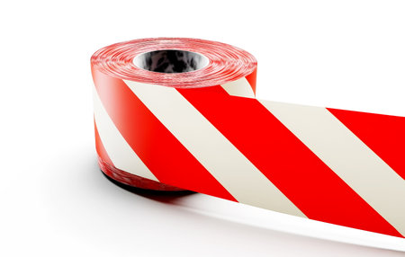 Security tape with red stripes isolated on a white background. Generative AI.の素材