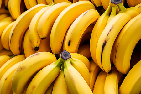 Banana is long curved fruit which grows in clusters and has soft pulpy flesh and yellow skin when ripeの素材