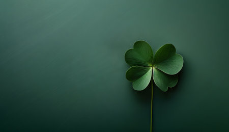 Four leaf clover on a dark green background in the style of moody color schemes with copy space. Saint Patrick Day conceptの素材