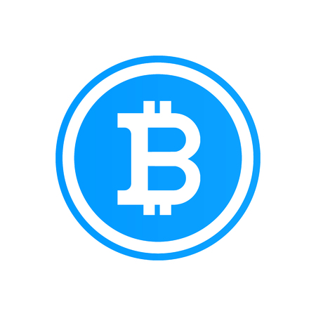 Bitcoin flat logo on blue background. Bitcoin vector sticker for web designのイラスト素材