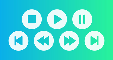 Buttons for player play, stop, pause, fast forward ant etc. Vector illustration on green background.のイラスト素材