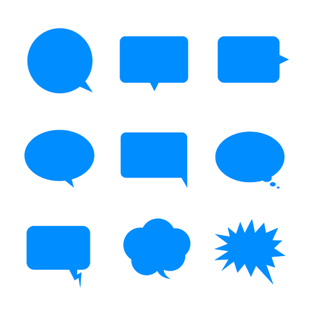 blank speech bubbles, blue cartoon chat box different shape set isolated on blue background for add textのイラスト素材