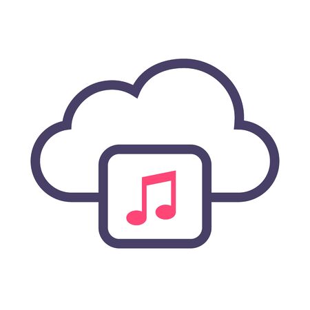 Blue Cloud Media icon. music in cloud icon. Vector icon of cloud on white backgroundのイラスト素材