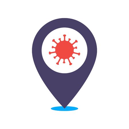 Map pointer with coronavirus, coronavirus icon. Isolated on white background.のイラスト素材