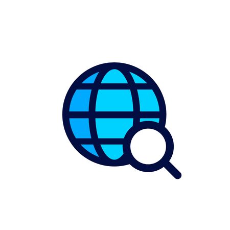 Search icon icon. planet. search magnifier on earth. location place on earth.のイラスト素材