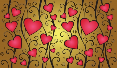 curls and hearts on a warm backgroundのイラスト素材