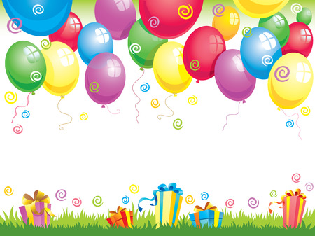 balloons and gifts on the grass for decoration congratulationsのイラスト素材