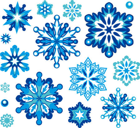 collection of blue patterned snowflakesのイラスト素材