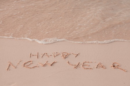 New Year 2017 is coming concept. Inscription Happy New Year 2017 replace 2016 concept on the sea...