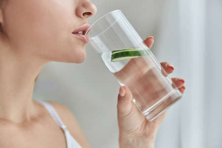 Young healthy natural skin female at home at the morning