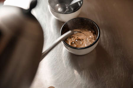 a cup of coffee for testing roasted processの写真素材