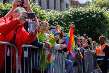 Dublin, Ireland, June 25th 2022. Ireland pride 2022 parade with people walking on one of the main...