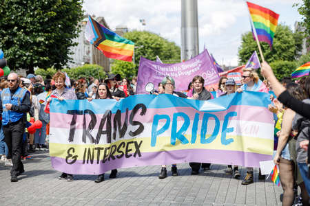 Dublin, Ireland, June 25th 2022. Ireland pride 2022 parade with people walking one one of the main city streetのeditorial素材
