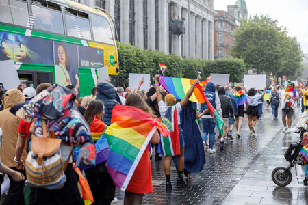 Dublin, Ireland, June 25th 2022. Ireland pride 2022 parade with people walking one one of the main...
