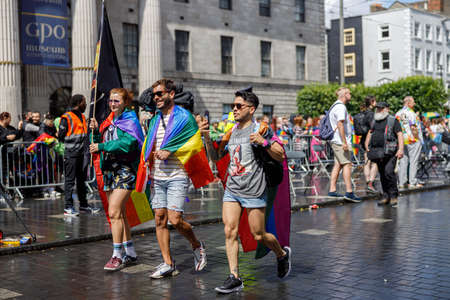 Dublin, Ireland, June 25th 2022. Ireland pride 2022 parade with people walking on one of the main...