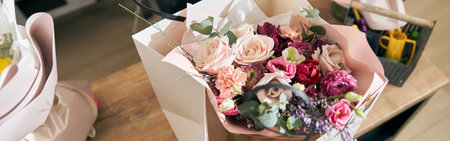 Flowers and bouquets at modern light flower shopの写真素材