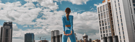 Beautiful fit young woman jogger is running outdoorsの写真素材