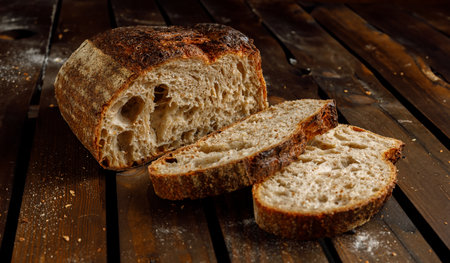 Freshly Baked Artisan Bread Beautifully Displayed on a Rustic Wooden Table Surface