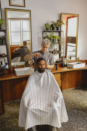 Experience a modern barber shop showcasing a skilled barbers artistry in grooming