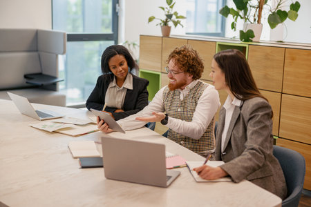 Join us for a Collaborative Business Meeting in our Innovative Modern Office Space setupの写真素材