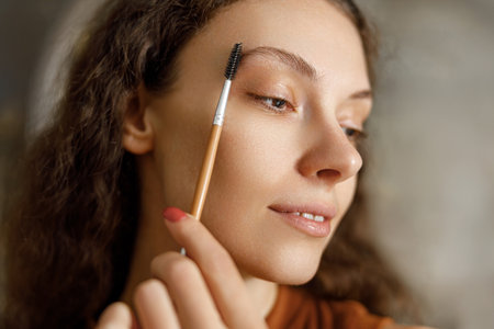 A Young Woman Methodically Applying Makeup with Precision and Care in a Chic, Stylish Setting