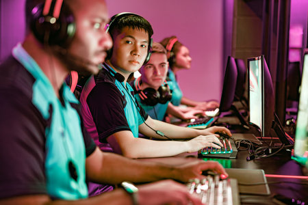 An Esports Team Engaged in a Thrilling Competition within a Modern Gaming Environment