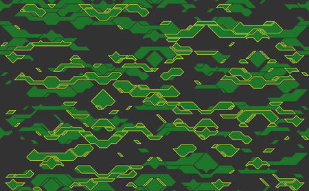Seamless abstract vector futuristic green techno texture. Yellow neon line on gray.のイラスト素材