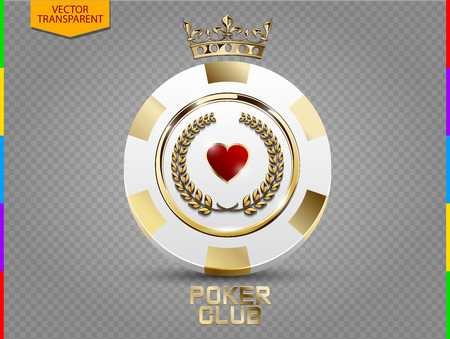 VIP poker luxury white and golden chip vector. Royal poker club casino emblem with crown.のイラスト素材