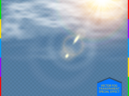 Advection white vector cloud with sunlight lens flare isolated translucent special effect.のイラスト素材