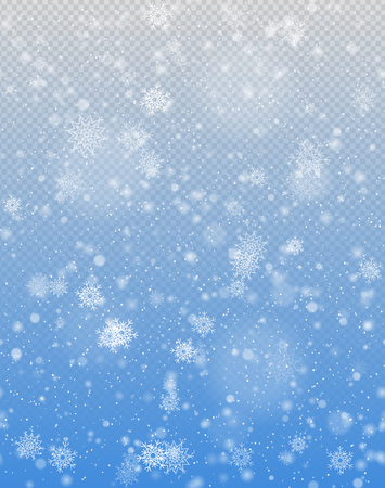 Seamless vector white snowfall effect on blue transparent background. Winter falling snow texture. Delicate white snowflake Christmas backdrop. Web page endless fillのイラスト素材