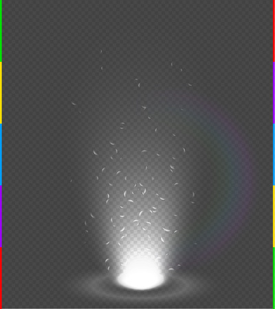 White glow rays night scene with sparks on transparent background rainbow. Empty light beam effect podium. Magic fantasy portal. Futuristic source energy splash explosion.のイラスト素材