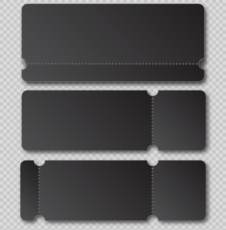 Black ticket template with tear-off element isolated on transparent background. Music, Dance, Live Concert event entrance vector invitation card. Lottery blank.のイラスト素材