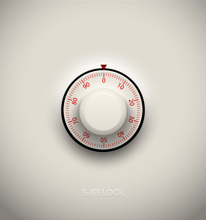 Realistic combination safe lock plastic element on white background. Red round scale. Vector icon or design element.のイラスト素材