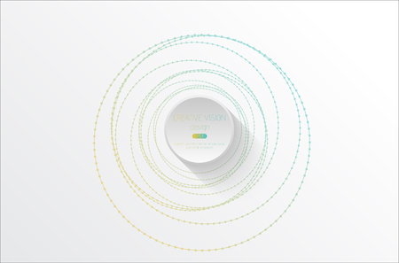 Abstract vector geometric white background. Colorful beads or wire element and central headline circle with shadow. Simple designのイラスト素材