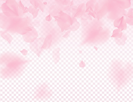 Pink sakura petals transparent background. A lot of falling petals 3D romantic valentines day illustration. Spring tender light backdrop. Translucent overlay tenderness romance designのイラスト素材