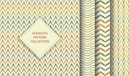 Seamless vector ethnic textile pattern set. Abstract background geometric zig zag texture. Simple minimalistic native print collection. Web page fill folk mexican or african line chevron ornamentのイラスト素材
