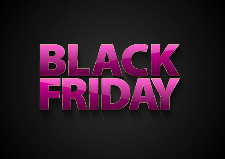 Black Friday vector pink text on black background. Glass effect reflection on glossy pink letters. Glamorous colors for bright sale banner design.のイラスト素材