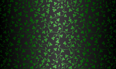 Seamless vector green floral pattern on black background. Repeating damask texture. Premium trefoil wrapping paper or silk shamrock cloth for St. Patrick day.のイラスト素材