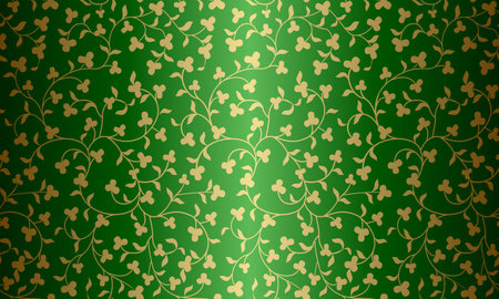 Seamless vector golden floral pattern on green background. Luxury repeating damask texture. Premium trefoil wrapping paper or silk shamrock cloth for St. Patrick day.のイラスト素材