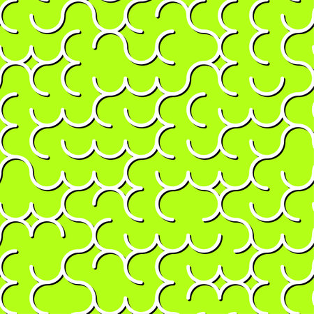 Volume cloud geometric seamless pattern background. White simple graphic print on green. vector wavy line texture. Modern swatch wrapping paper. Stylish trellis grid.のイラスト素材