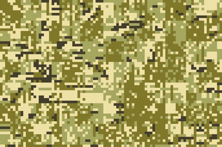 Seamless modern army camouflage NDU pixel fabric texture. Abstract vector camo background looks like Armed Forces of Ukraine (AFU) colors. Geometric pattern wrapping paper design illustration.のイラスト素材