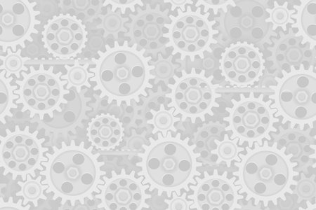 Seamless gear pattern tech background. Industrial mechanics light texture. Layered white web page fill backdrop. Technology wrapping paper design.のイラスト素材
