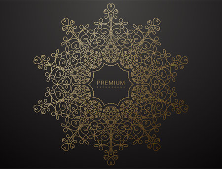 Golden line knot Mandala circle ornament. Oriental round pattern. Islam, Arabic, Indian, turkish, pakistan, chinese, ottoman motif braided grid flower. Luxury vector hand drawn floral lace logo frame.のイラスト素材